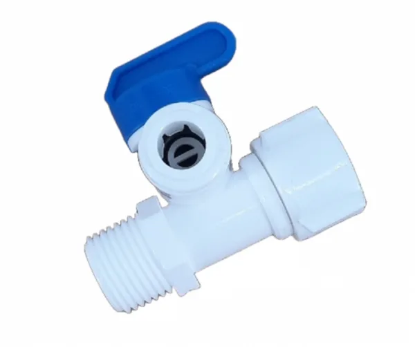 1/2'' x 3/8'' x 1/2'' PLASTIC feed water connector together with Valve 3/8'' QUICK
