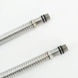 SS304 Hoses 3/8" 50 cm 2 pcs with Long/Short male 3/8", SS Nuts 3/8" for Cold/hot faucet