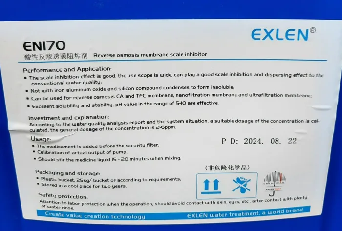 RO Membrane Antiscalant ENI-70 Plastic tank 25KG ( 2-6 PPM )