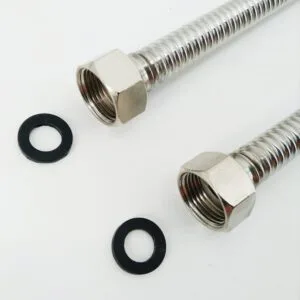 SS304 Hoses 3/8" 50 cm 2 pcs with Long/Short male 3/8", SS Nuts 3/8" for Cold/hot faucet