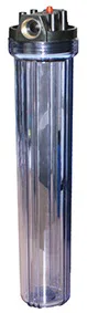 Housing CLEAR 20'' IN-OUT 3/4'' Brass Port with Wrench and Bracket, T=10-35C, Pmax=3,5 Bar