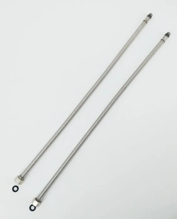 SS304 Hoses 3/8" 50 cm 2 pcs with Long/Short male 3/8", SS Nuts 3/8" for Cold/hot faucet