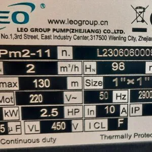 High Pressure Pump for RO-3000 ( RO water flow = 480-720 Lit/h )