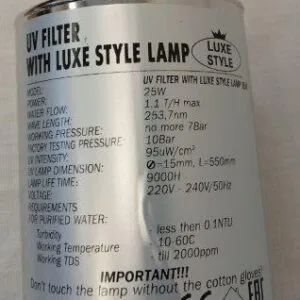 UV Filter LUXE STYLE AISI-304 In-Out 1/2" 25 W NEW-24 1,5 T/h diam/length 63,5/600 mm