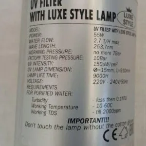 UV Filter LUXE STYLE AISI-304 In-Out 3/4'' 55 W NEW-24 2,7 T/h diam/length 63,5/960mm