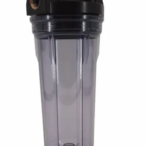 Housing CLEAR 10'' IN-OUT 3/4'' Brass Port with Wrench and Bracket,T=10-35C, Pmax=3,5 Bar