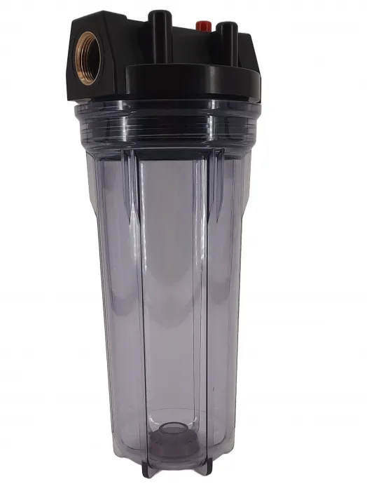 Housing CLEAR 10'' IN-OUT 3/4'' Brass Port with Wrench and Bracket,T=10-35C, Pmax=3,5 Bar