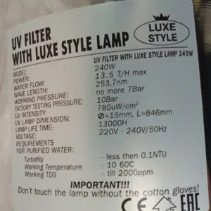 UV Filter LUXE STYLE AISI-304 In-Out 2,5" 240W AMALGAM NEW-24 (3*80W)14,1T/h with CONTR.Board &TIMER