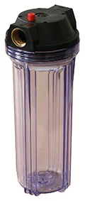 Housing CLEAR 10'' IN-OUT 3/4'' Brass Port with Wrench and Bracket,T=10-35C, Pmax=3,5 Bar