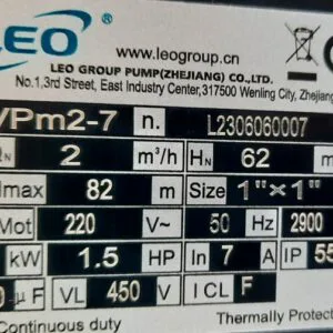 High Pressure Pump for RO-800 ( RO water flow = 120-180 Lit/h )