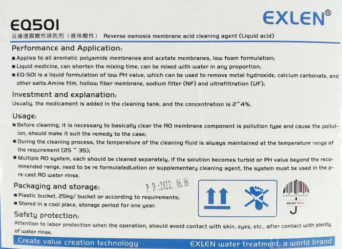 RO Membrane Acid Cleaning Agent EQ-501 Plastic tank 25KG ( 2-4%)