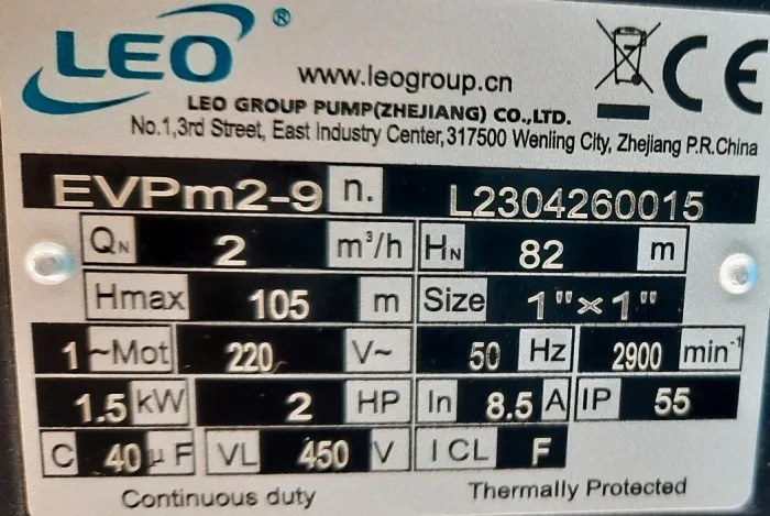 High Pressure Pump for RO-1500 ( RO water flow = 240-360 Lit/h )